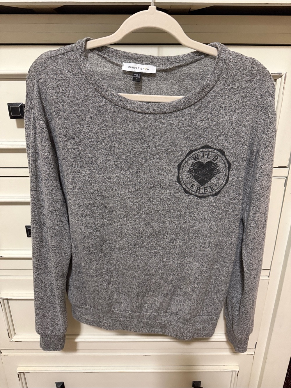 Purple Snow Gray Crewneck Sweatshirt with Chest Emblem